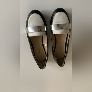 J. Crew Two-Tone Leather Loafers with Metallic Band